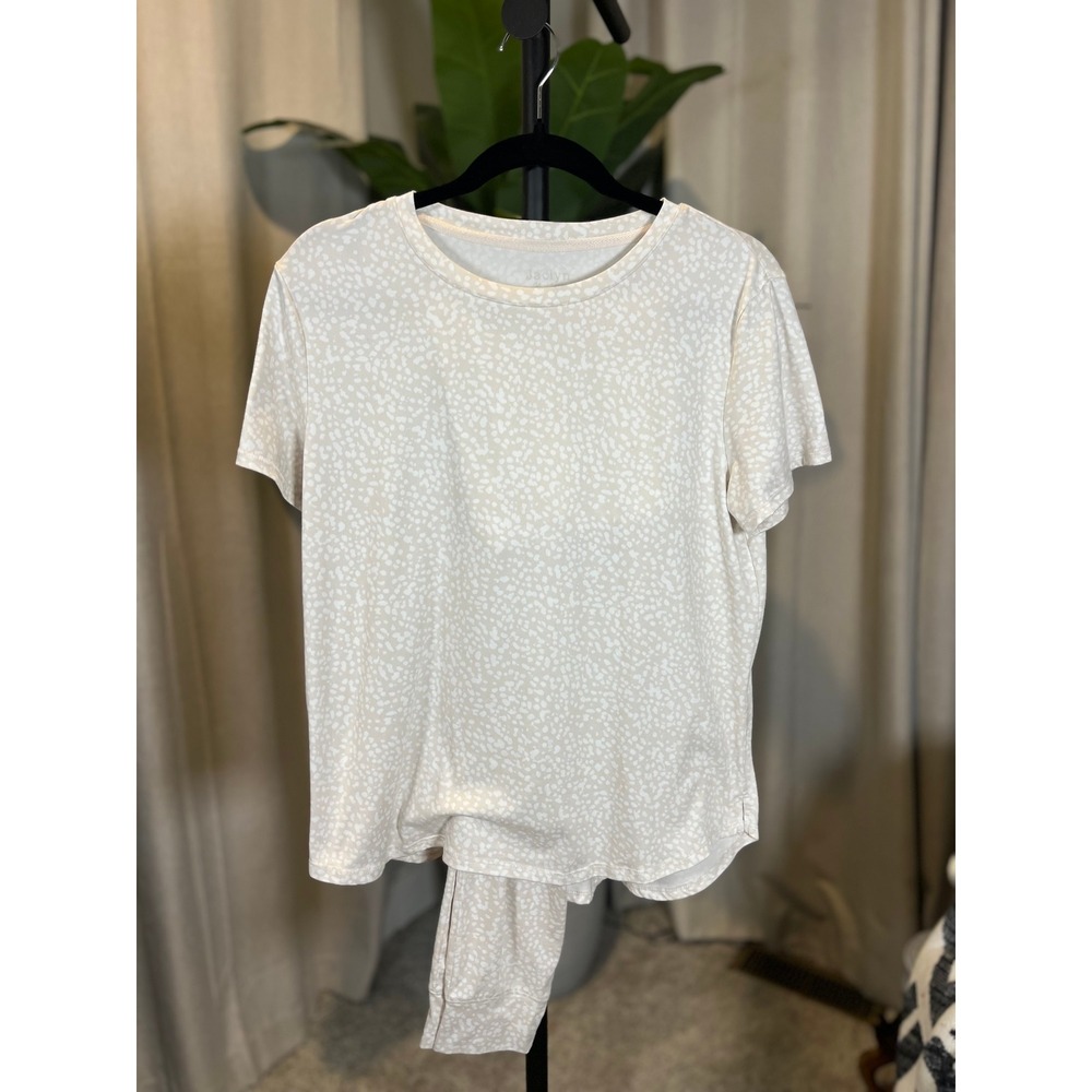 Jaclyn New York Womens Pajama Set Cream White Pebble Print Short Sleeve Joggers